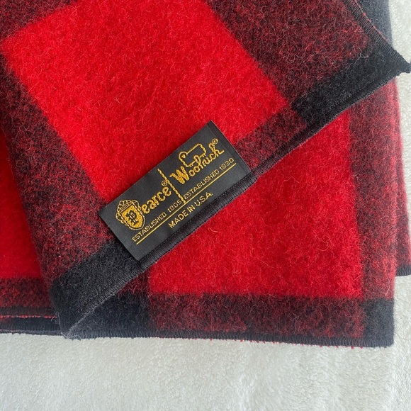 Vintage Pearce WOOLRICH Wool BLANKET Buffalo Check Red BLACK 56x60 Whip Stitch - Picture 4 of 7